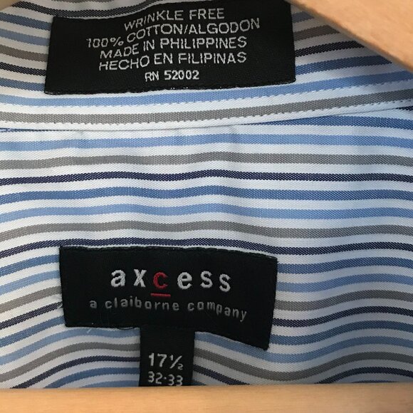 Axcess Striped Men’s Shirt: Button-Down, White Blue Brown Pinstripe 17-1/2 32-33 - Picture 7 of 9